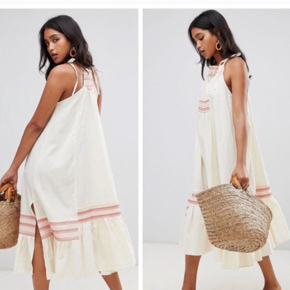 Free People Another Love Embroidered Linen Midi Dress, Size L, NWT - Picture 4 of 12